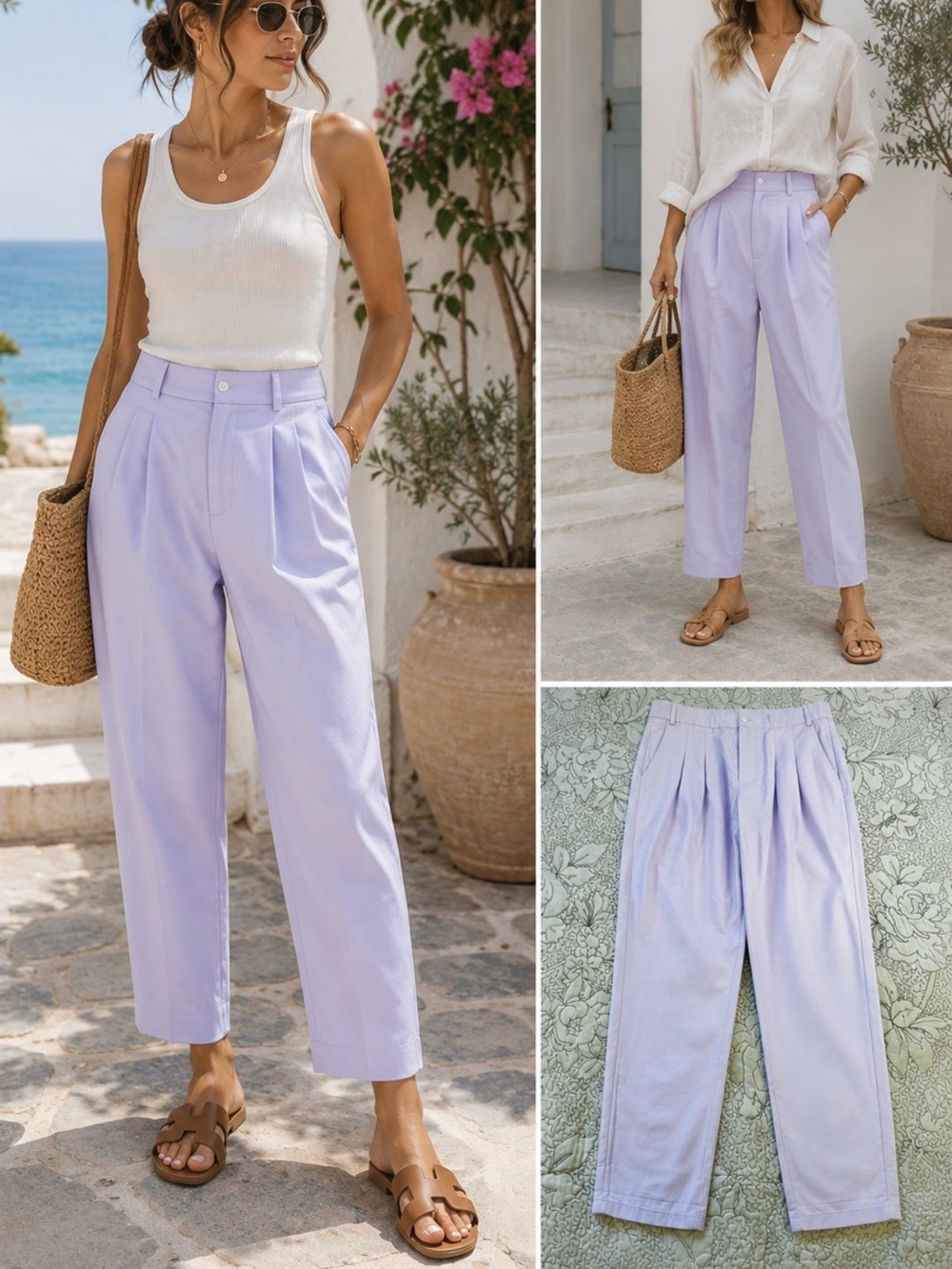 ZARA Basic Pleated High Waist Lavender Crop Ankle Trousers Size S💛
